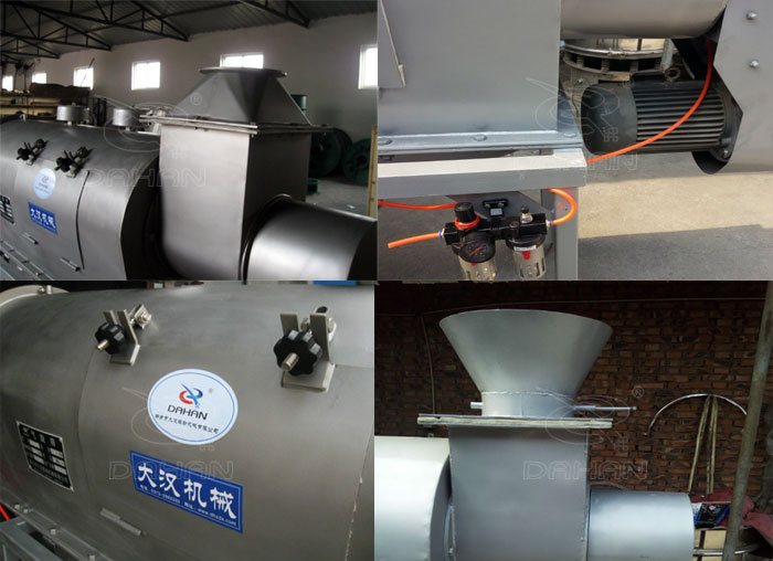 氣旋篩：電機，進料口，氣壓裝置等特寫圖片