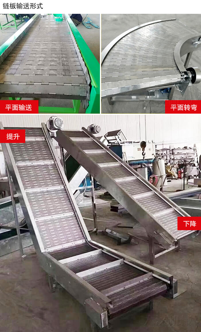 鏈板輸送機平面輸送，平面拐彎，提升等運行現場圖片